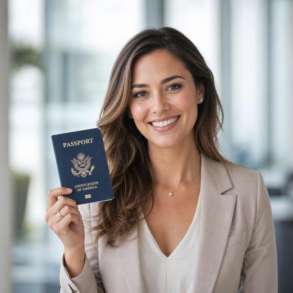 Closed, worn U.S. passport booklet beside a passport application form and a typed statement of damage
